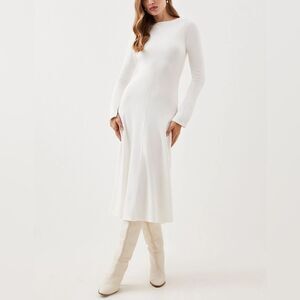 Karen Millen Lydia Millen Knit Midi Dress – White, Full Skirt, Size M